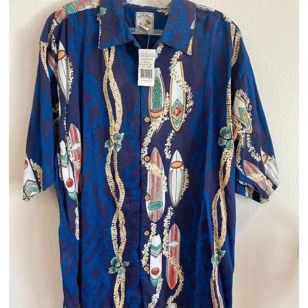 Colo Wear Men's Vintage Hawaiian Shirt L Blue Graphic Print Short Sleeve